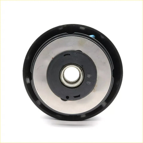 Black and silver steering wheel hub adapter with central threaded shaft for Nissan Pulsar N14 Hatchback 1990-1994