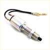 Silver cylindrical stop light brake switch for Nissan Datsun Bluebird 910 with threaded base and black wires shown from back side