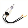 Silver cylindrical ignition coil with black wiring and gold terminals for stop light brake switch on nissan datsun bluebird