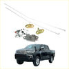 Silver and gold metal tail gate lock control link with curved locking bar for toyota hilux 2015-2023 back side view