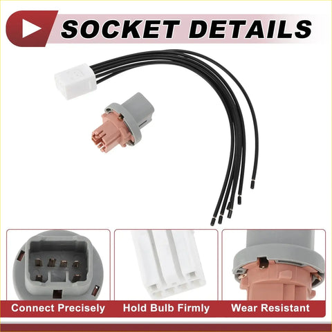 Gray and pink tail light bulb socket with black wiring for toyota 4runner 2003-2009 shown from the back side