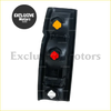 Black plastic tail light housing with yellow and red lenses for nissan d21 pickup 1986-1997 shown from back side