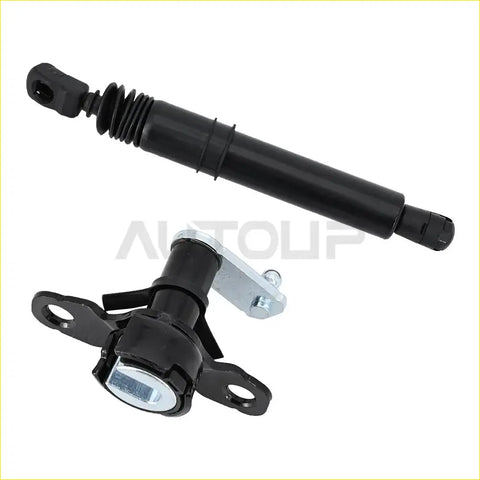 Black automotive shock absorber with coiled spring and mounting bracket for ford f150 tailgate damper kit back view