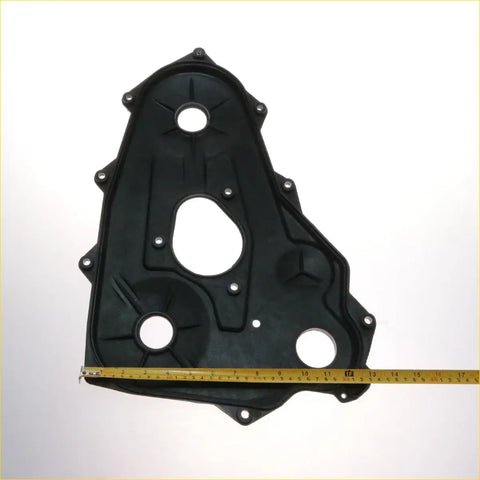 Black plastic timing chain belt cover with molded contours and circular cutouts for toyota hilux 2.2l engine