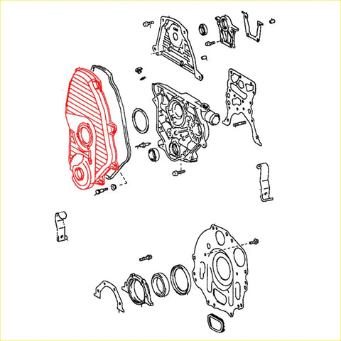 Red ribbed timing chain belt cover with circular cutouts for toyota hilux double cab ln200 ln205 5l