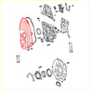 Red ribbed engine cover with circular cutouts for timing gear case on toyota hilux double cab 3.0l ln200 ln205