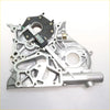 Silver aluminum timing gear case for toyota hilux double cab 3.0l with black gear assembly and caliper on top