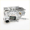 Silver metallic timing gear case for toyota hilux 3.0l with machined surfaces and black rubber gasket backside view