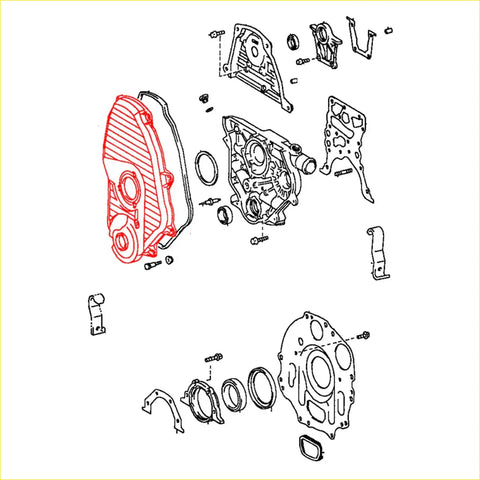Red ribbed timing gear case cover with circular cutouts for 1988-1997 toyota hilux 2l 3l engines