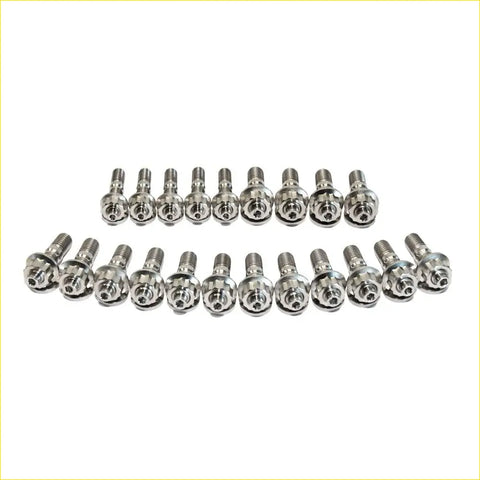 Set of 20 chrome stainless steel engine bolts with hex heads for titanium exhaust manifold and turbo full stud kit ford territory