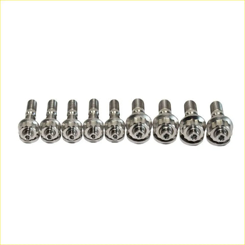 Set of eight chrome finished titanium turbo charger axle bolts with hex heads for ford falcon xr6 barra