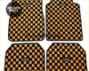 Black and tan checkered tomü car floor mats with textured weave for stylish and durable vehicle interior protection