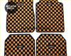 Black and orange checkered tomü floor mats with woven texture designed for car interiors