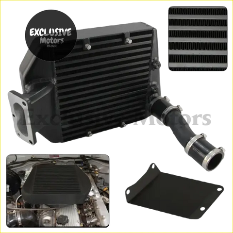 Black top mount intercooler with ribbed core and flanged ends for Toyota Land Cruiser 80 100 series 1HD T 1HZ