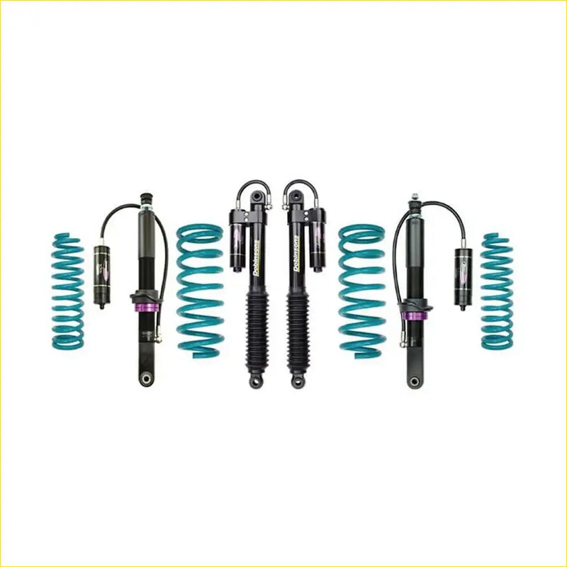 Teal and black coilover suspension kit with purple accents for toyota fortuner 07 2015 on dobinsons monotube remote reservoir