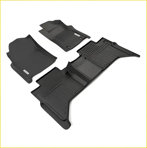 Black rubber Toyota Hilux 8th gen deep dish all-weather floor mats with textured ribbed surfaces and molded contours