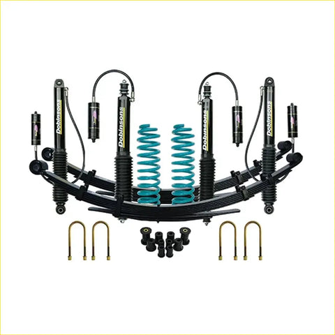 Black and teal dobinsons monotube coilover suspension kit for toyota landcruiser 78 79 series from 09 1999 on
