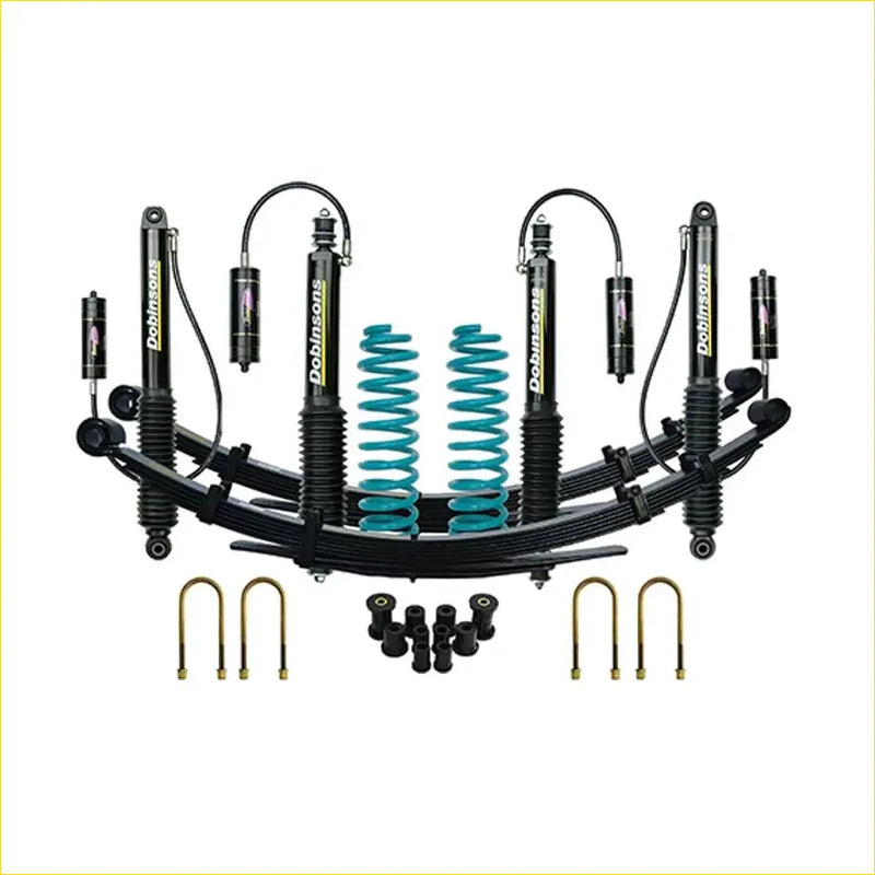 Black and teal dobinsons monotube coilover suspension kit for toyota landcruiser 78 79 series from 09 1999 on