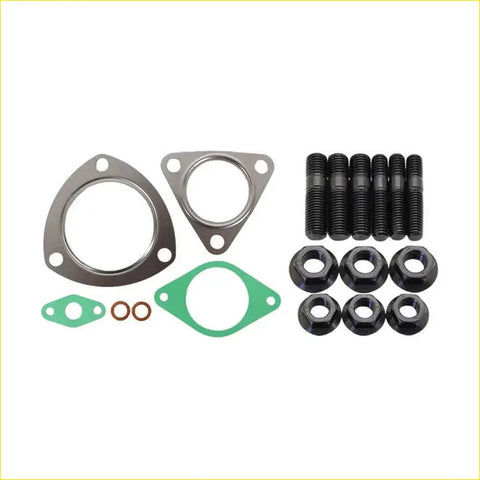 Black coated turbo installation stud and gasket kit with matching hex nuts and assorted metal gaskets for ford ranger 3.2l