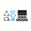 Black threaded bolts and hex nuts with silver metal gaskets and blue rubber seals for turbo install on nissan navara d40