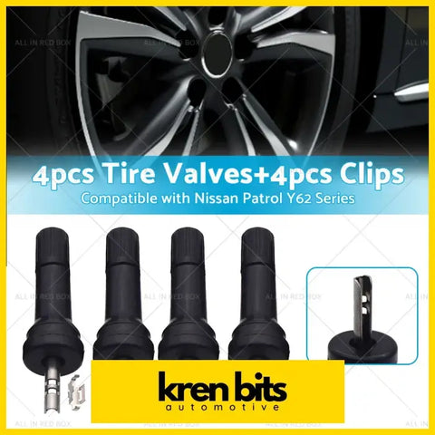 Black rubber tyre pressure monitoring system valves with metallic stems and clips for nissan patrol y62 series