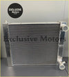 Silver aluminum universal radiator with thin fins and threaded pipe fittings for left or right hand outlets