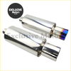 Shiny chrome universal stainless steel muffler tail pipe 76mm with rainbow finish on the tip visible from the back side
