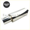 Shiny chrome-finished universal stainless steel muffler tail pipe with sleek cylindrical design 76mm diameter
