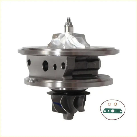 Silver metallic billet turbo cartridge with polished finish and black turbine housing for chrysler 300c om642