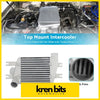Silver metallic top mount intercooler with ribbed core and cylindrical ports for nissan patrol gu y61 zd30 3.0l turbo diesel