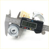 Silver metal car door lock cylinder with keyhole measured by caliper for upper steering column bracket toyota hilux