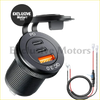 Black cylindrical usb socket car charger with quick charge featuring two usb ports and one orange pd qc 3.0 port