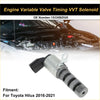 Silver metallic vvt solenoid with black connector and mounting loop for toyota hilux 2016-2021 shown from back side