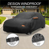 Black waterproof 210d-pu windproof car cover with orange stripes and elastic trim for toyota crown sedan 2010-2023