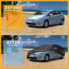 Black waterproof all weather car cover with orange reflective strip shown from the back for toyota prius hatchback