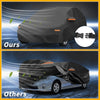 Black waterproof all weather car cover with orange reflective strips and adjustable straps for toyota prius hatchback