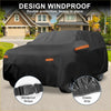 Black waterproof windproof car cover with orange reflective strips and elastic trim for toyota 4runner 2010-2023
