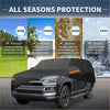 Black waterproof all seasons car cover with orange stripes for toyota 4runner 2010-2023 made of 210d-pu material