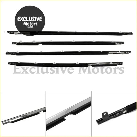 Black rubberized weather strip x4 with metallic silver accents and molded mounting brackets for toyota land cruiser lc80