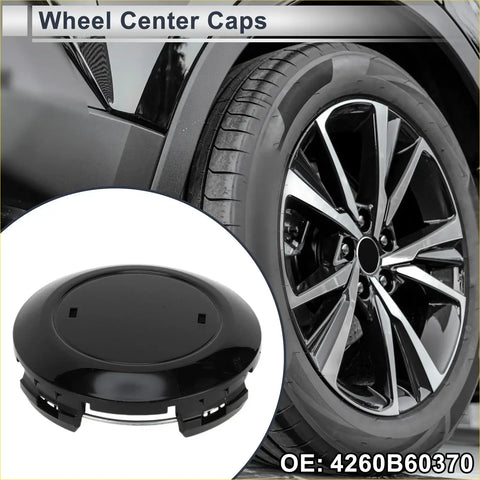 Black glossy plastic wheel center cap with circular design and square indentations for toyota land cruiser 2016-2021