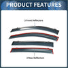 Set of four window deflectors for toyota rav4 2013-2018 with sleek transparent body red trim and metallic silver edges