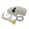 White plastic windshield washer bottle for Nissan NP300 D22 Terrano with black cap yellow nozzle and clear coiled hose