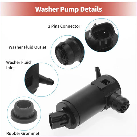 Black plastic windshield washer pump with grommet 2-pin connector for toyota 2000-2005 4wd ute offroad use