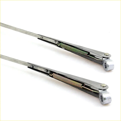 Two chrome metal door closers with visible springs for datsun nissan 620 utility 1972-1979 windshield wiper arms