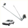 Silver metal windshield wiper linkage arm with black plastic brackets and gold hardware for 1990-1994 nissan sentra back side