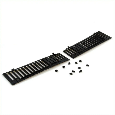 Black plastic model train track pieces with matching connectors shown alongside wiper cowl grill for nissan datsun d21 navara king cab 1986-1992