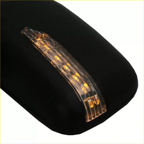 Black plush mousepad with amber led strip along curved edge shown alongside x2 black led door wing mirrors for toyota hilux