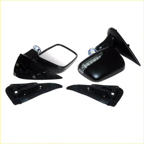 Black plastic side-view door mirrors with led turn signals and mounting brackets for toyota hilux mk5 2001-2005